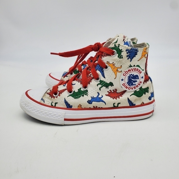 Converse Shoes Youth 1 Chuck Taylor High Dinosaurs Canvas White Red A01668F - Picture 10 of 14